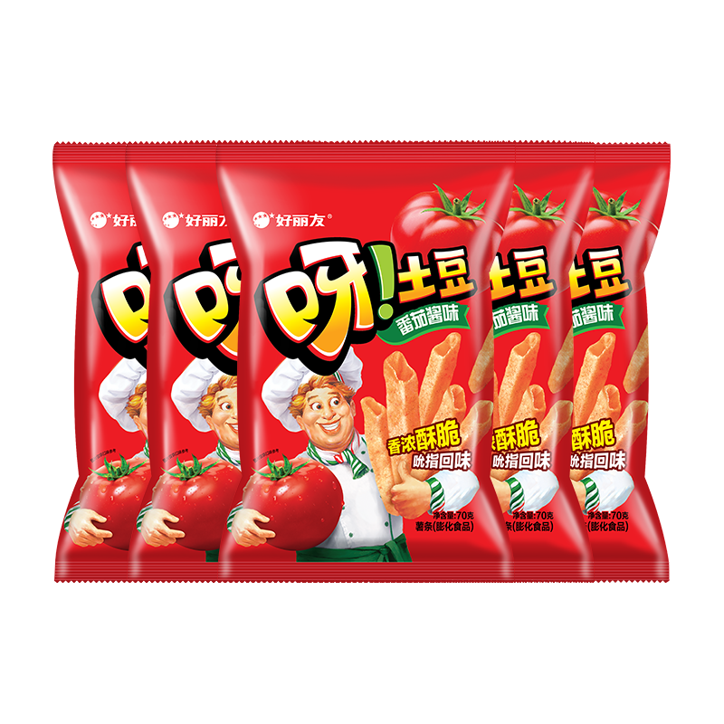 好丽友（orion）好丽友（orion） 呀土豆薯条薯片办公室休闲零食非油炸膨化食品 呀土豆70g*5-番茄