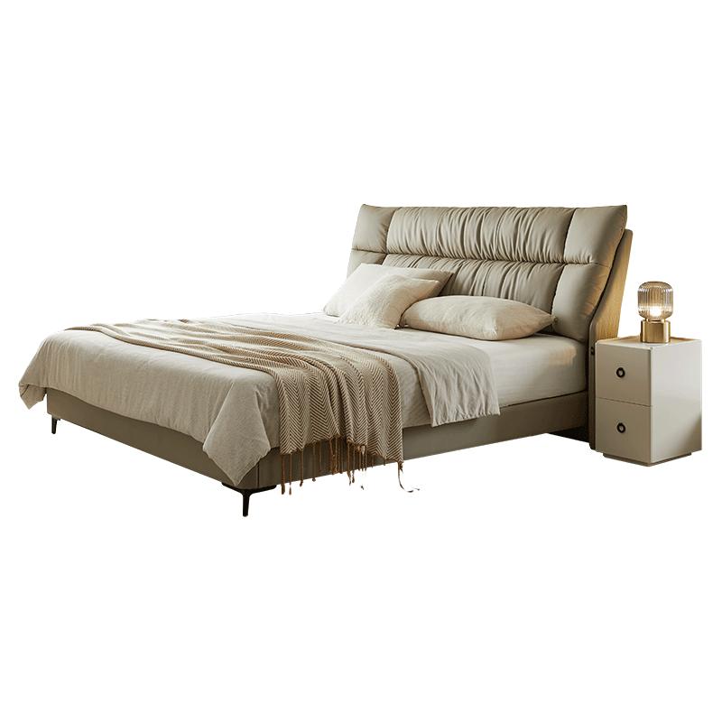 DeRUCCI 慕思 de RUCCI）床双人床 真皮床双人大床意式简约软包婚床卧齐边款(深米色)-BCW1-106 1800*2000