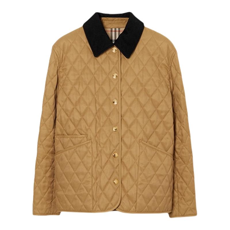 BURBERRY  女装 巴恩风灯芯绒衣领绗缝黄金甲外套
