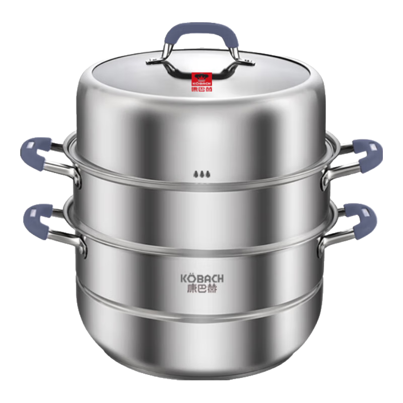 康巴赫（KBH） 蒸锅304不锈钢蒸笼大容量蒸包子馒头复合底汤锅蒸煮两用锅 【升级款】高盖 3层 32cm