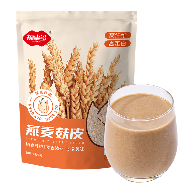 福事多燕麦麸皮500g现磨即食早餐营养速食冲饮饱腹麦片