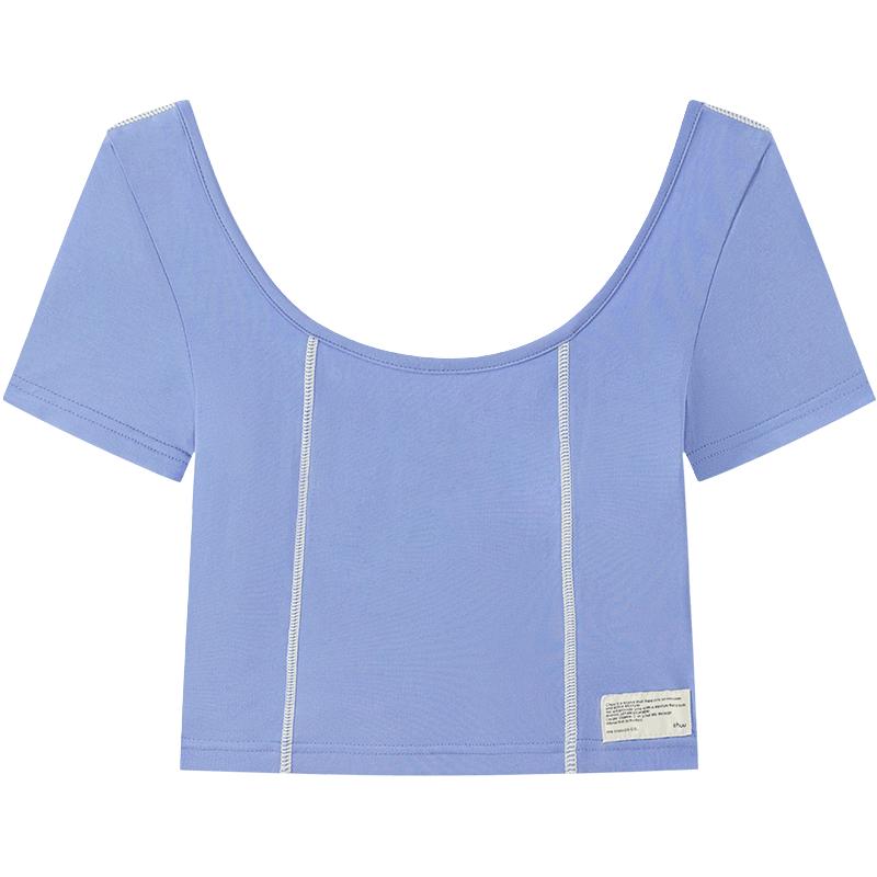 小众露背短袖T恤女夏甜辣修身撞色短上衣