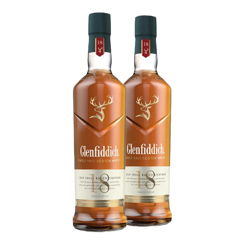 格兰菲迪 18年单一麦芽苏格兰威士忌酒水双支洋酒组合酒套装