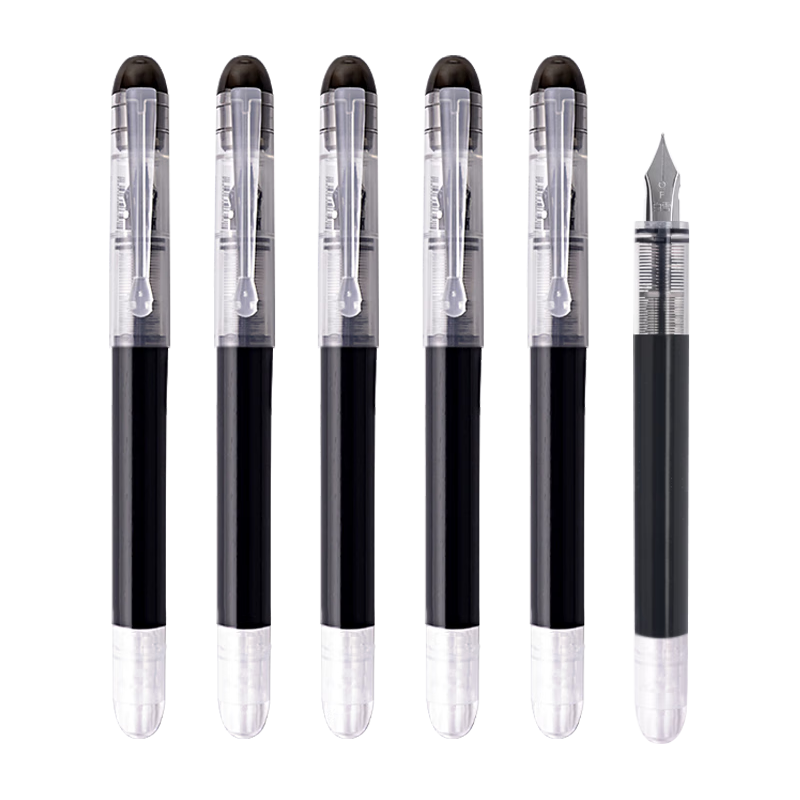 Snowhite 白雪 钢笔成人书法日常书写练字钢笔小学生三年级直液式控墨速干不洇纸F尖0.5mm黑色6支/袋 FP20