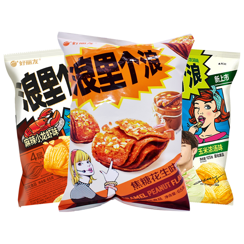 Orion 好丽友 浪里个浪四层脆玉米浓汤味薯片65g*5包休闲玉米酥膨化零食