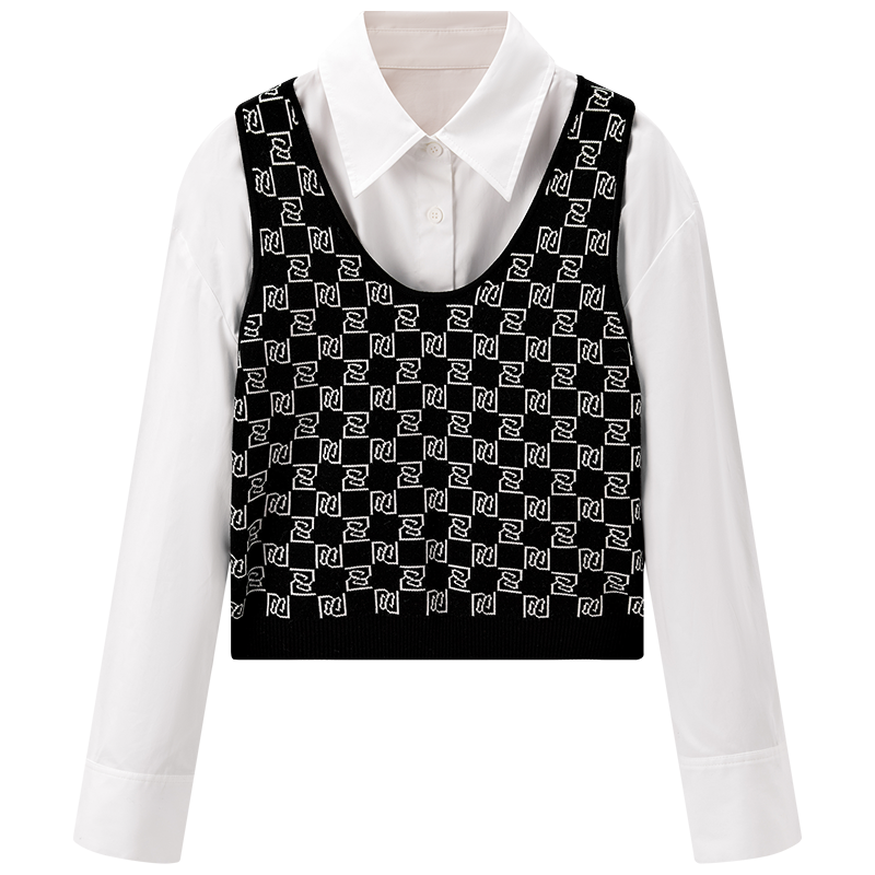 太平鸟 【两件套衬衫】太平鸟冬翻领落肩袖时尚衬衫女小个子气质