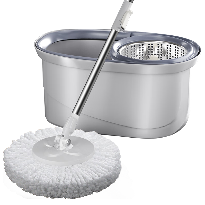 百世优品 旋转拖把免手洗吸水拖布大号墩布拖地桶懒人甩干地拖增强不锈钢 旋转拖把4块布