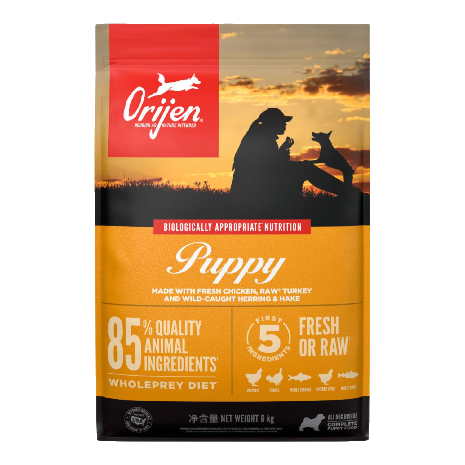 Orijen原始猎食渴望无谷全价幼犬犬粮鸡肉干粮幼年期狗粮6kg
