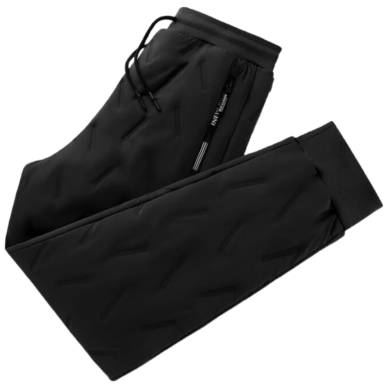 Miiow 猫人 羽绒棉裤男士冬季加绒加厚羊羔绒休闲保暖裤子男 黑色束口 XL