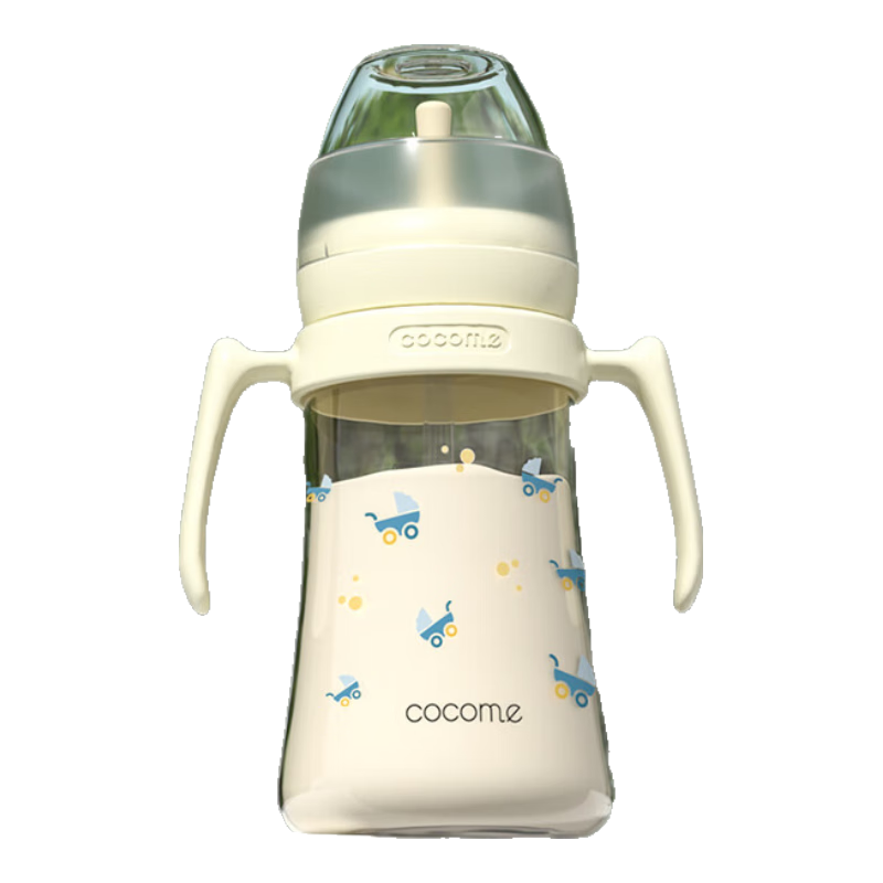 cocome 可可萌 直通吸管奶瓶两岁以上大宝宝耐咬ppsu直吸式奶瓶3-6岁280ML奶白黄