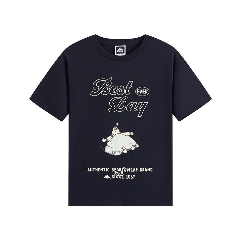 卡帕（Kappa）背靠背2025短袖男印花纯棉运动t恤休闲打底上衣女 K0FW2TD82D 黑色-990 M