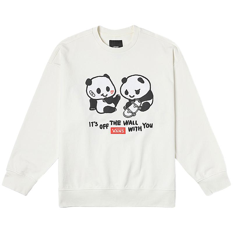 VANS范斯 男女纯棉套头卫衣可爱熊猫 米白色 M