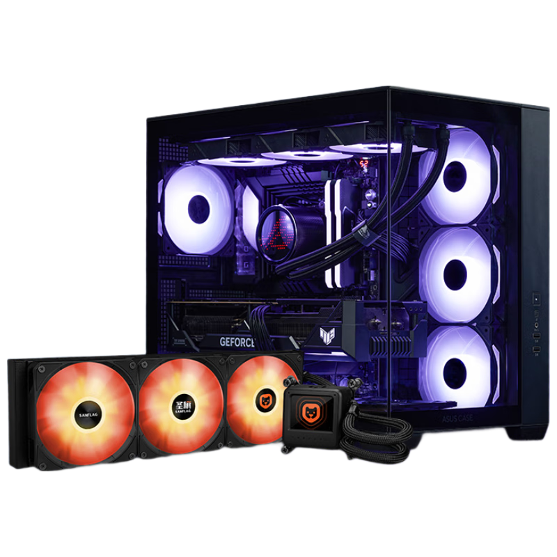 海王星 黑色全视海景房机箱 Type-C版+圣旗 圣狮360 ARGB LCD一体式水冷散热器套装 支持INTEL/AMD