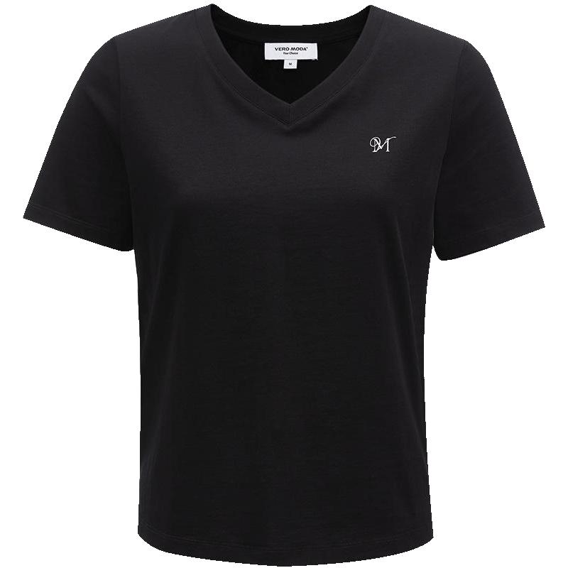 女士V领字母logo纯棉T恤