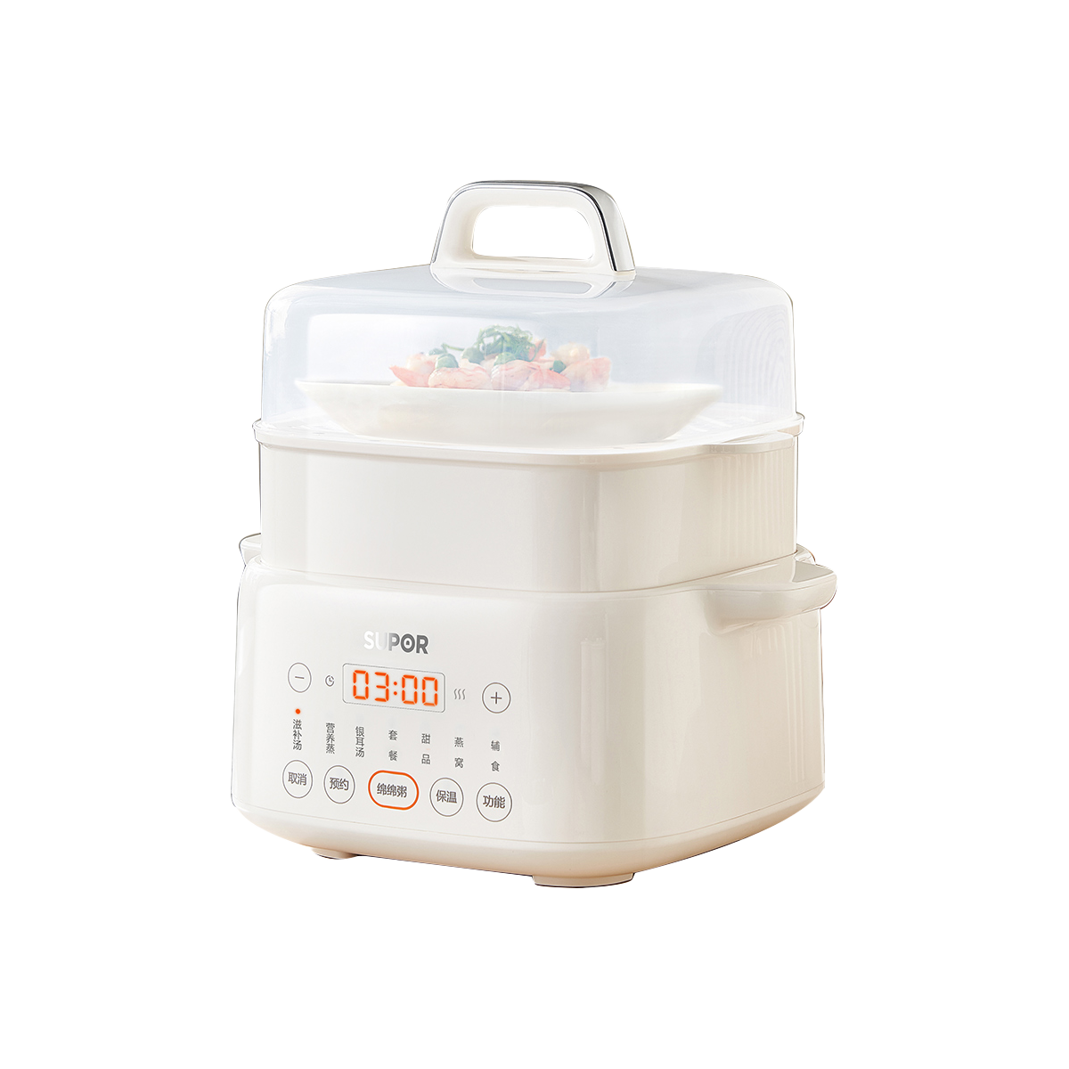苏泊尔 电炖锅电炖盅隔水炖煮家用煮粥4.5L白瓷内胆炖汤锅上蒸下炖