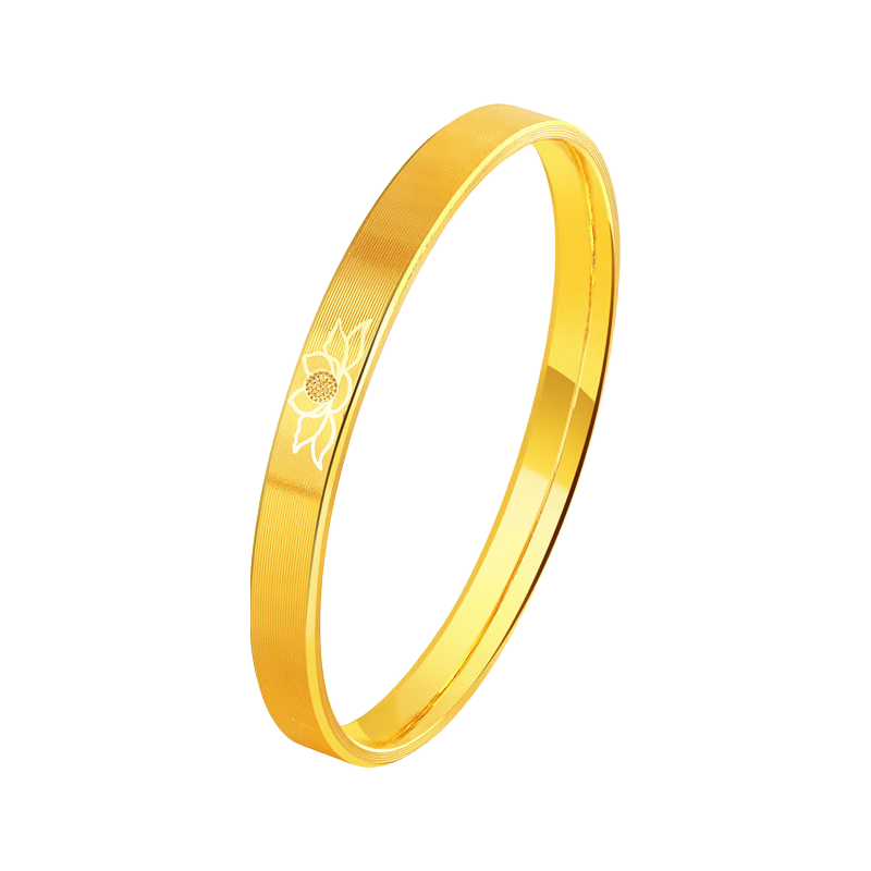 中鑫珠宝 黄金拉丝手镯女足金999.9半实心金镯子国风莲花首饰 15.96克（56圈号）