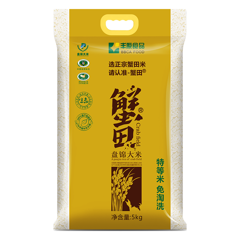 BBCA FOOD 丰原食品 盘锦蟹田米 盘锦大米 东北大米 特等大米 蟹稻共生 粳米 真空包装5KG