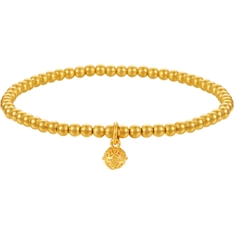 中鑫珠宝古法铃铛足金手串黄金手链镂空转运珠金珠手链首饰 约6.8克（多退少补）