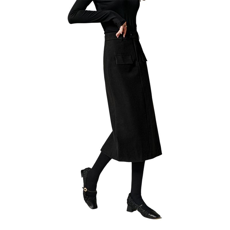 晚白 【加厚】2025秋冬时尚简约毛呢半裙气质包臀通勤半身裙