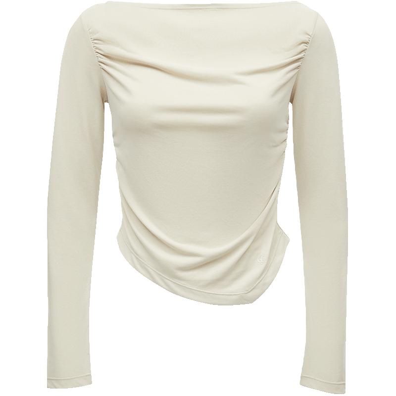 【修身短款】夏季百搭一字领修身长袖T恤女