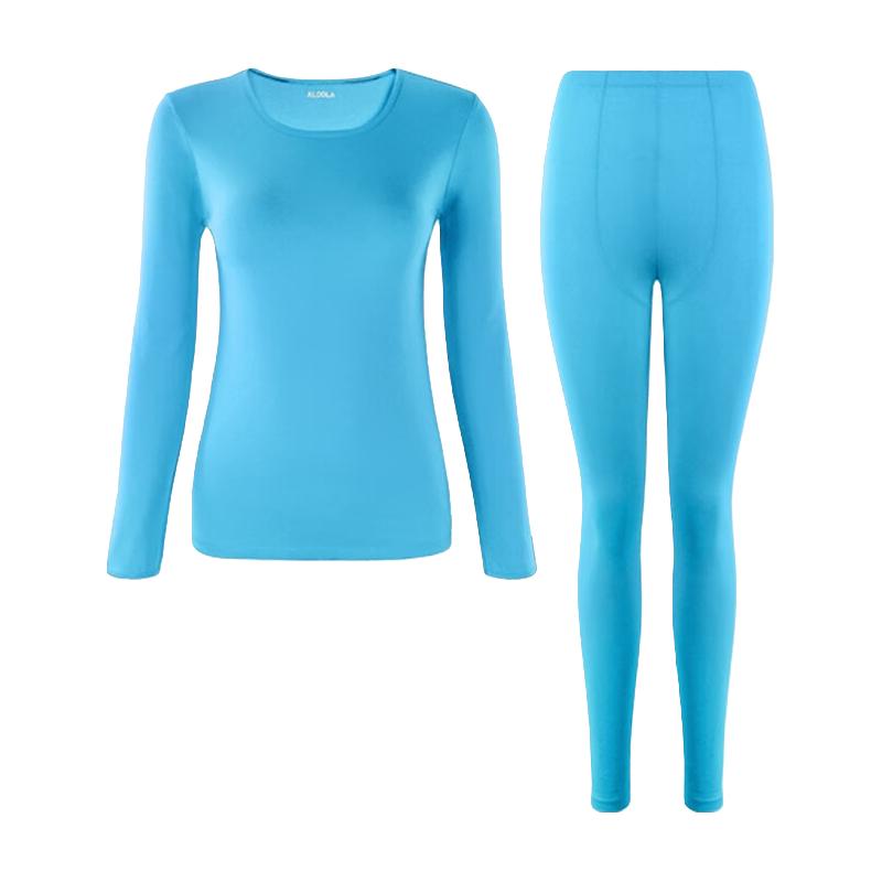 雅黛俪（ALDOLA）保暖内衣套装女棉质薄款内搭秋衣秋裤打底衫圆领套头套装 浅蓝 L