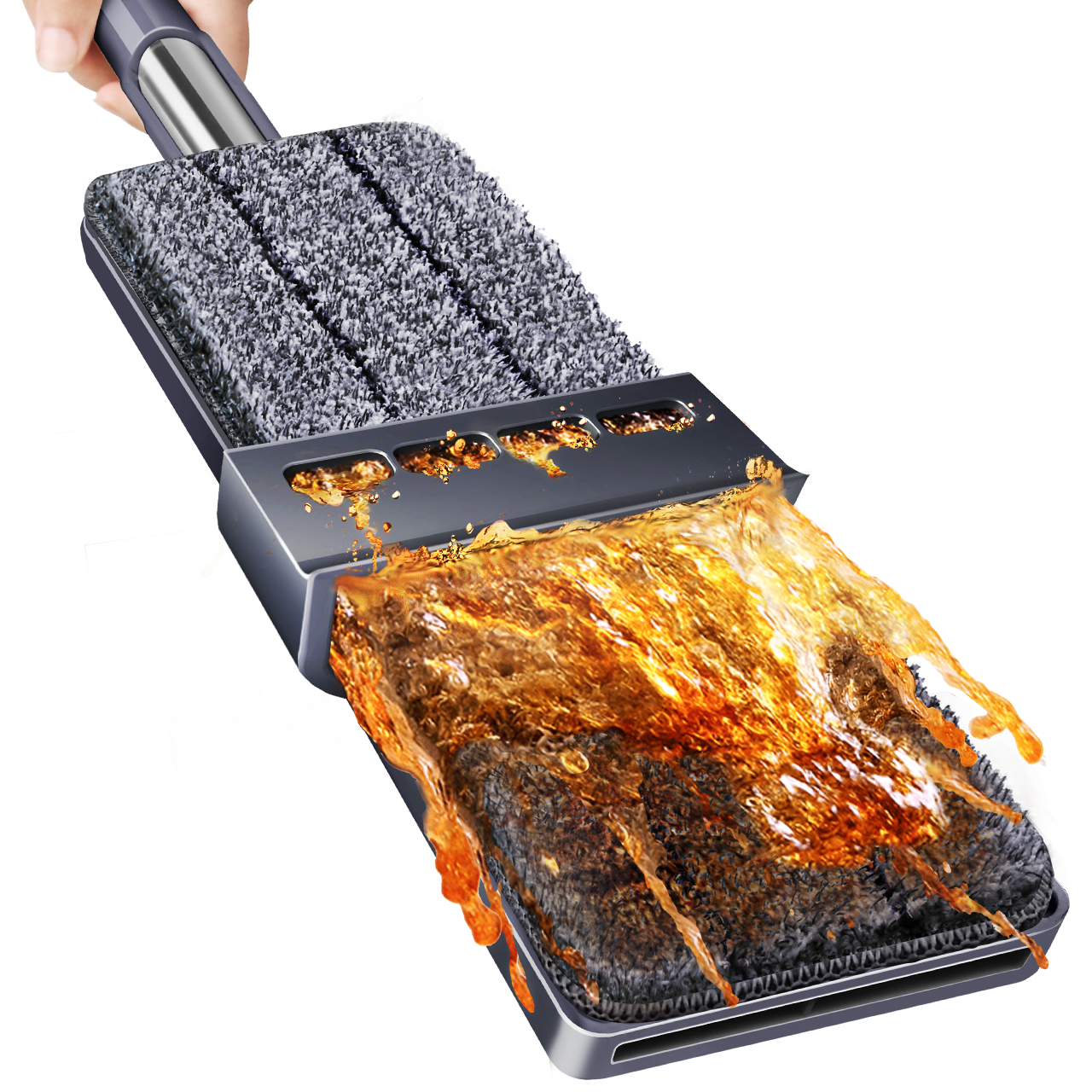 百世优品 免手洗平板拖把干湿两用拖布懒人墩布家用拖地除尘吸水托把 简约免手洗平拖1布