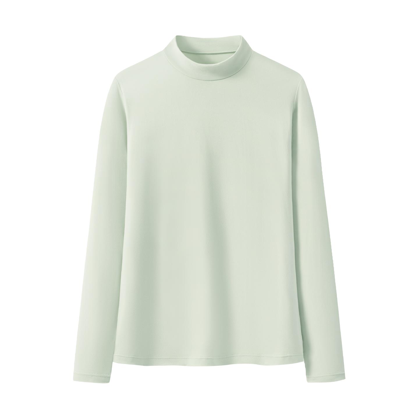 one more半高领打底衫女早秋季2025薄荷绿磨毛发热保暖上衣Y