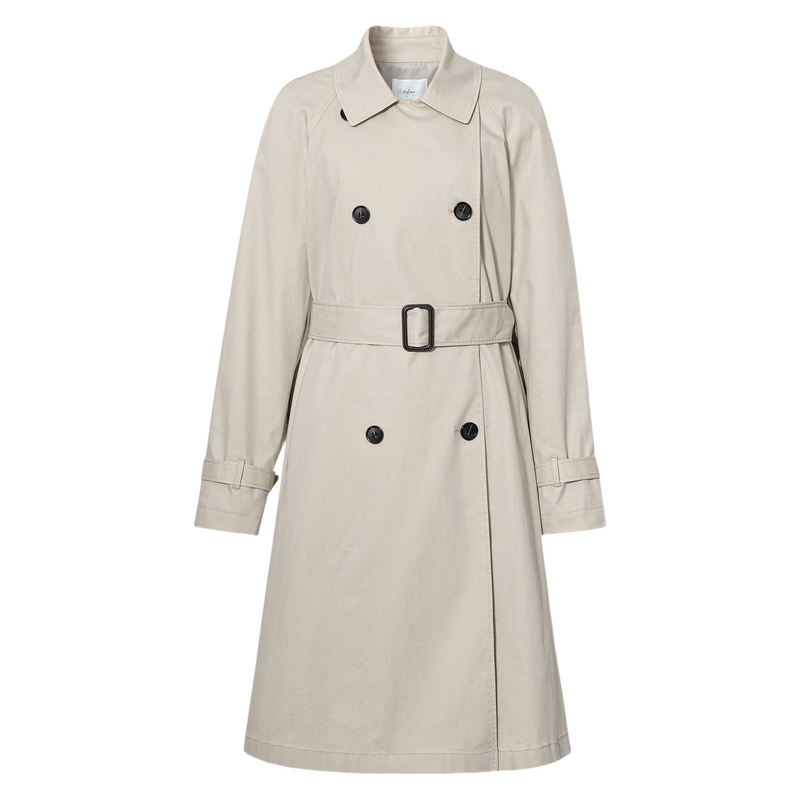 伊芙丽 经典显瘦双排扣小个子中长款浅茶色风衣女外套2025春季