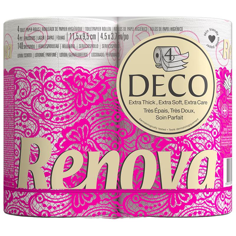 Renova水滴印花香味卷纸有芯4层卫生纸巾家用实惠装厕所卫生纸 4卷