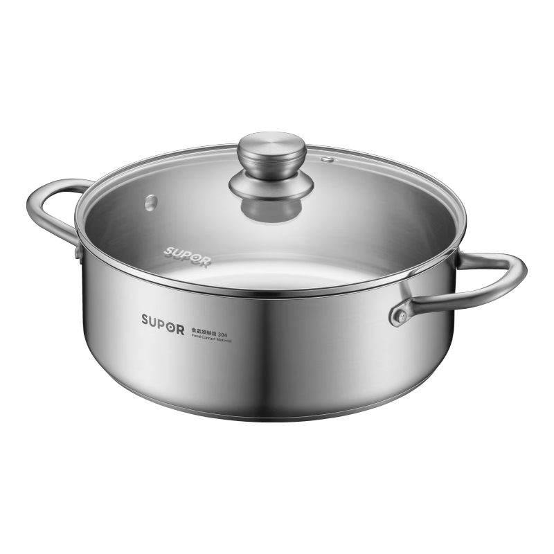 苏泊尔（SUPOR）火锅专用锅复底大容量无涂层汤锅电磁炉家用多功能锅 【】不锈钢火锅 30cm