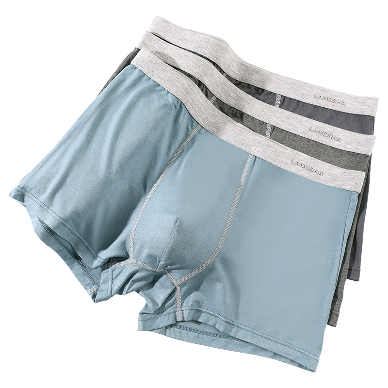 浪莎男士内裤男莫代尔舒适平角裤男生四角短裤头3条装 180/XXL