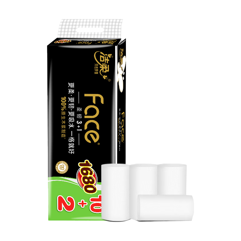 洁柔无芯卷纸 黑Face4层140g12卷 卫生纸细韧柔滑环保易降解 4层 140g*12卷 【商超同款】