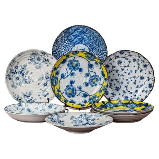 TOKI MINOYAKI MinoYaki美浓烧 有古窑22CM深盘3只 日式菜盘子餐具套装