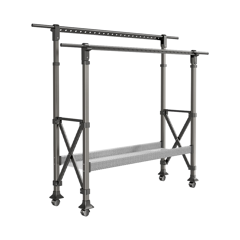 好太太晾衣架落地室内家用移动折叠加粗加厚阳台可升降杆伸缩晾晒架 枪灰色+双杆升降+晾晒网