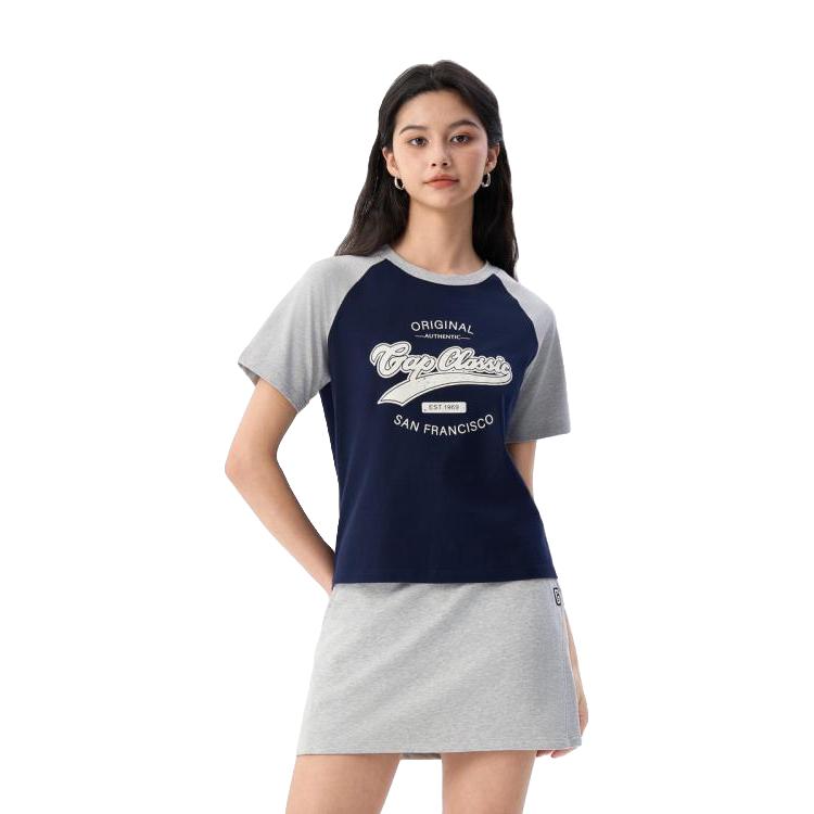 Gap女装2025夏季款纯棉印花logo撞色插肩短袖T恤宽松上衣766148