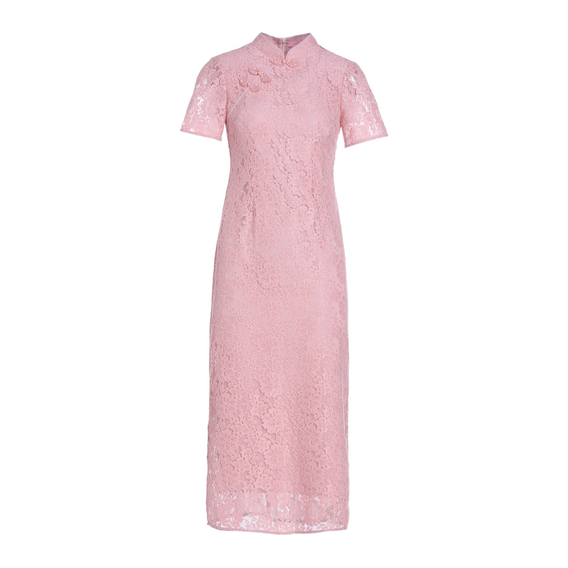 经典故事 新中式精致蕾丝改良旗袍女夏季款高级感盘扣气质中长裙礼服