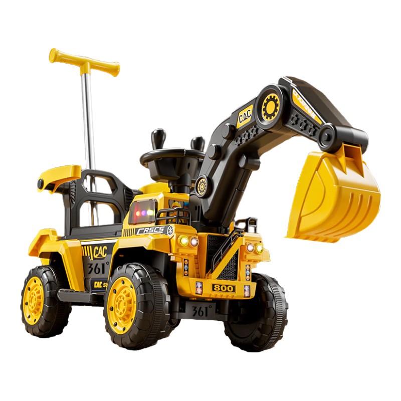 361°儿童电动车挖掘机可骑坐人挖土1-6岁玩具男女小孩六一全电+推把丨电动挖臂/音乐