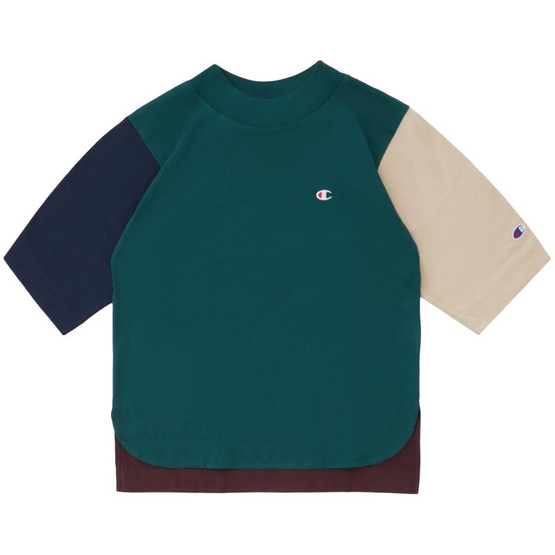 Champion冠军短袖t恤女士2024夏季刺绣拼色半袖潮牌上衣纯棉