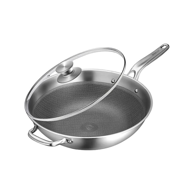 铂帝斯（BODEUX）304不锈钢炒锅波浪纹少油烟不粘锅炒菜锅煎锅燃气电磁炉通用32cm