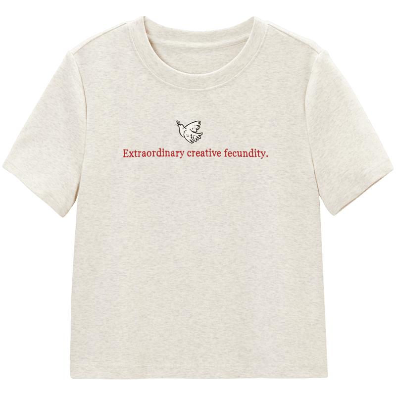 【简约百搭T恤】韩系学院风字母绣花短袖24秋季正肩修身上衣