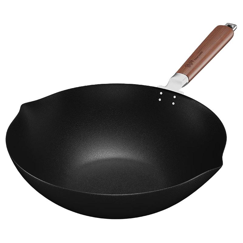神田铁锅日本进口炒菜锅窒化炒锅精铁老式家用无涂层物理不粘 33CM