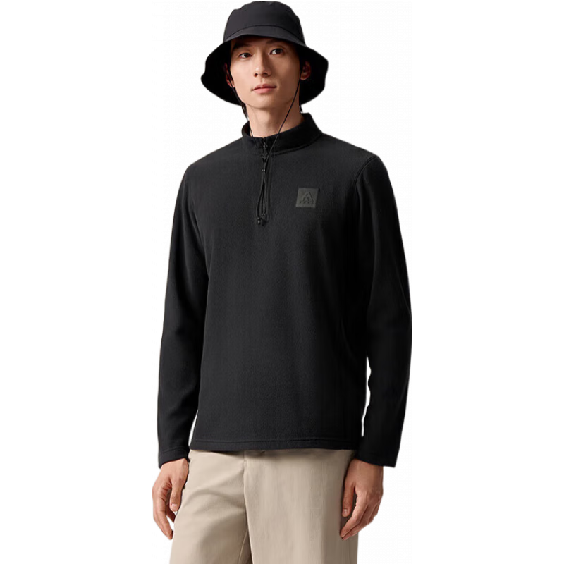 安踏P绒长T丨Polartec半拉链抓绒衣男士秋冬摇粒绒长袖针织衫 基础黑-2 L (男175)