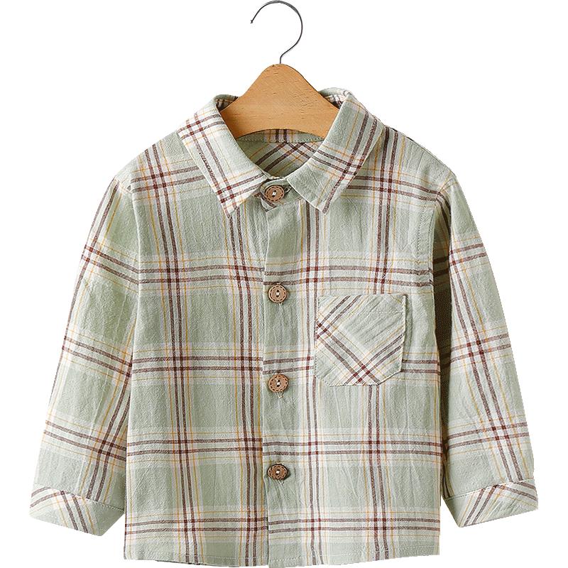 宜爽儿 糖果色格子婴幼童衬衫春秋季男童衬衣百搭女童上衣简约宝宝中小童