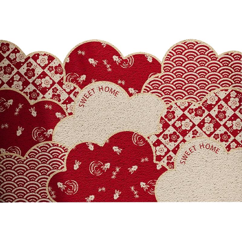 PVC红色丝圈入户门地垫防滑防水耐脏地毯喜庆高级感玄关脚垫
