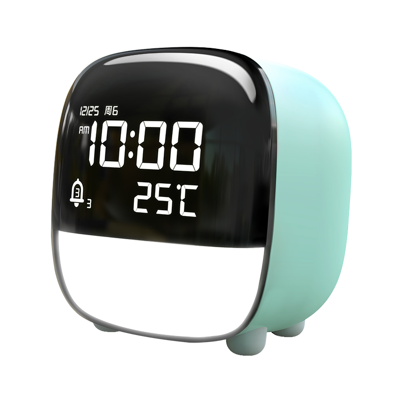 得力(deli)多功能LCD萌宠智能闹钟1200mAh 夜灯床头钟时钟儿童卧室钟时间管理器绿色8852