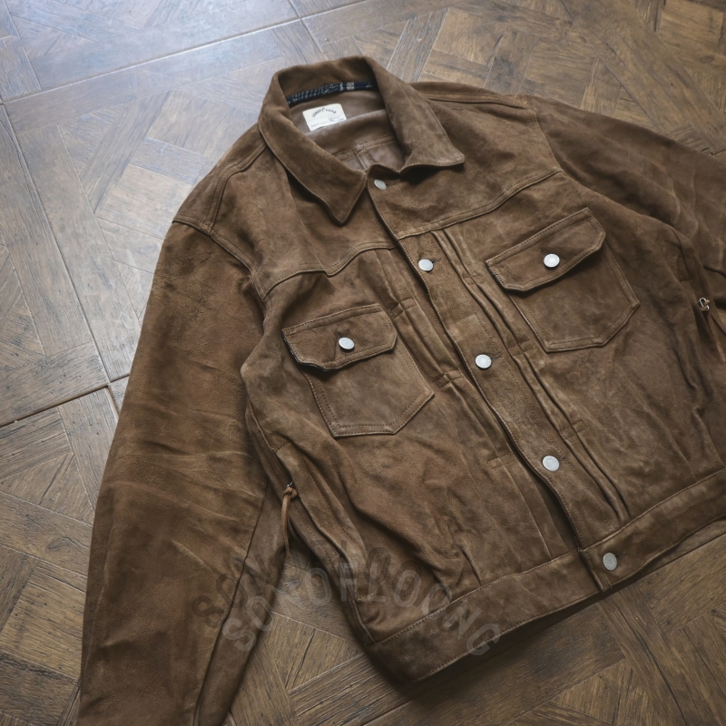 SONOFLOONG复古水洗做旧山羊皮衣头层宽松翻毛皮夹克101JKT美式潮