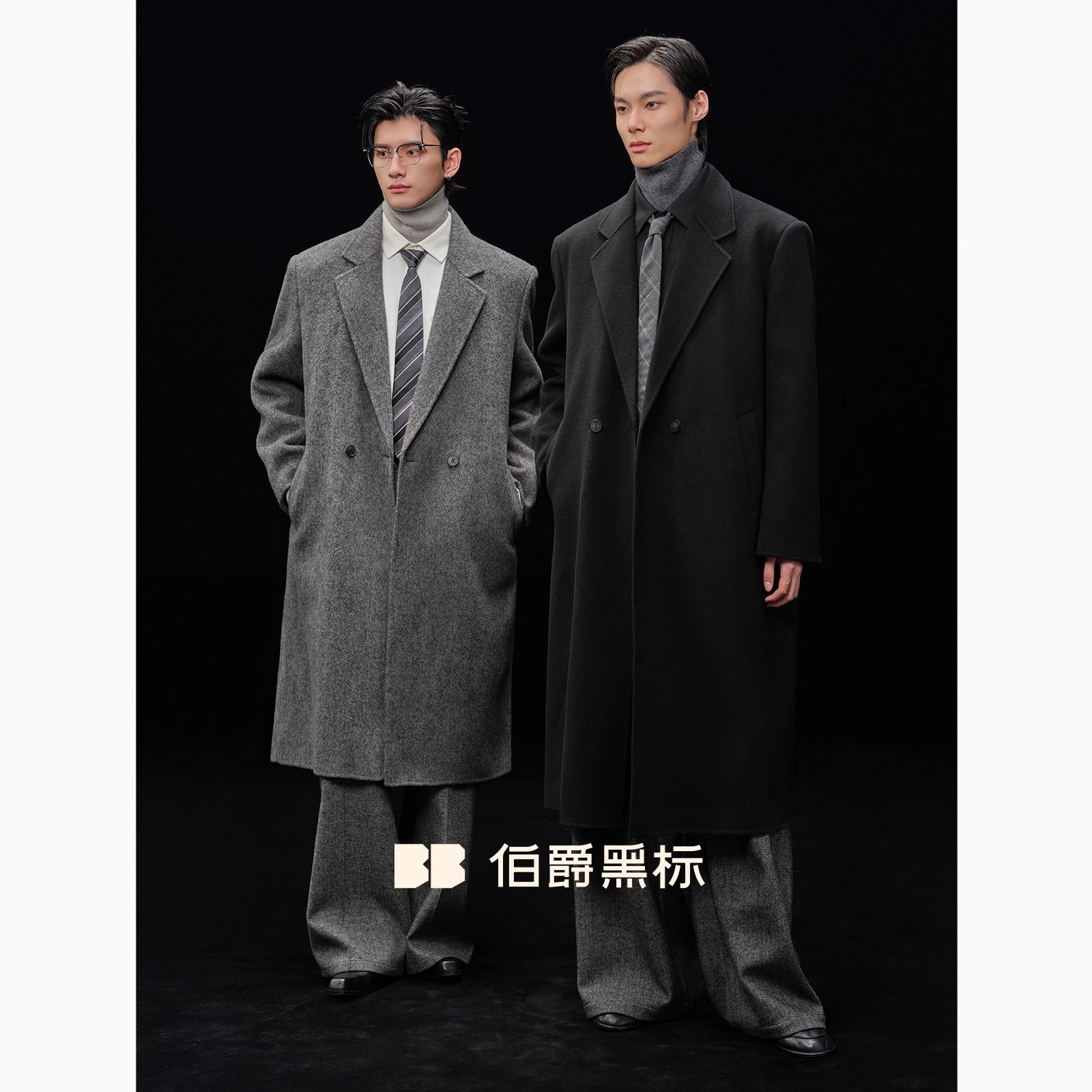 全羊毛/鹅绒内胆/伯爵卓尔双面呢子大衣男垫肩长款西装领冬季外套