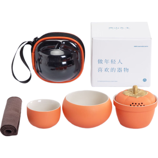 南山先生 好柿成双旅行茶具套装便携式快客杯一壶二杯泡茶壶 好柿成双快客杯_橘色