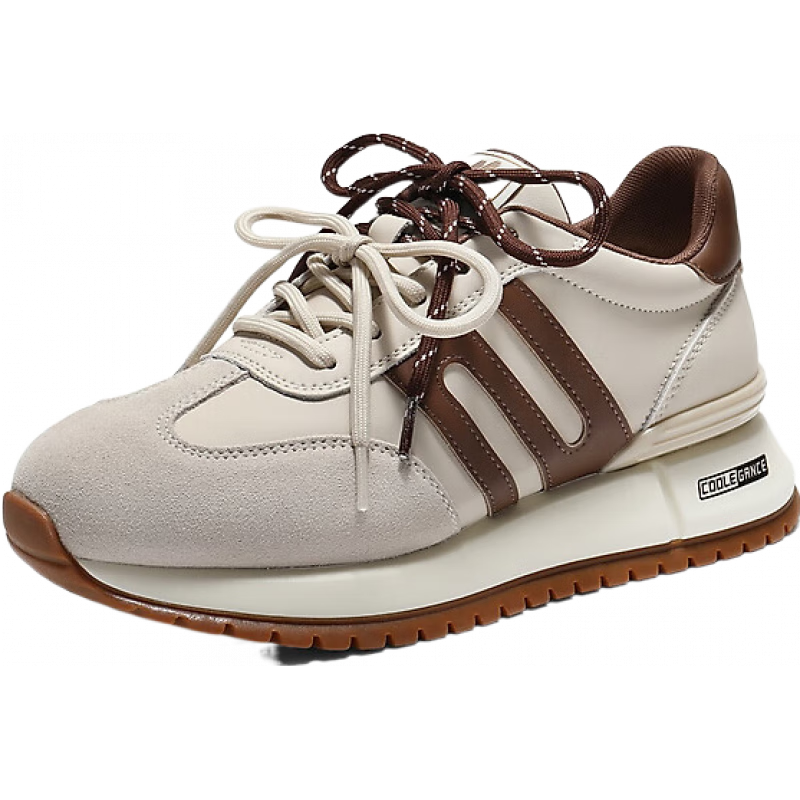 百丽（Belle）复古小金甘撞色跑道阿甘鞋女2026春新厚底增高运动休闲鞋F1N1DAM6 杏色 37