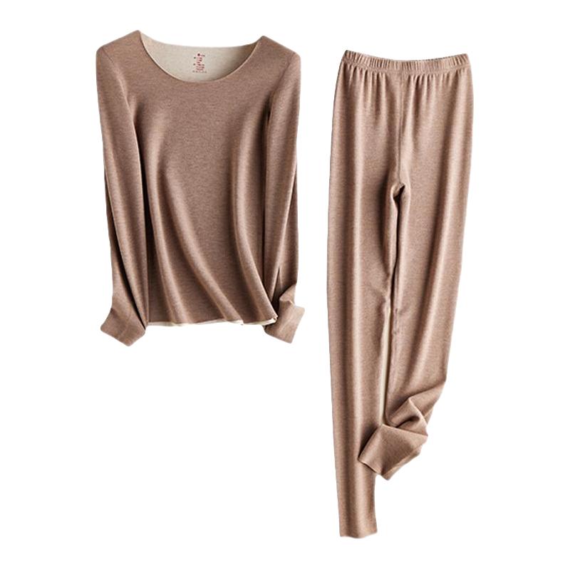 econice 德绒自发热保暖内衣羊毛蚕丝秋衣秋裤女士美肤肌底衣冬季套装